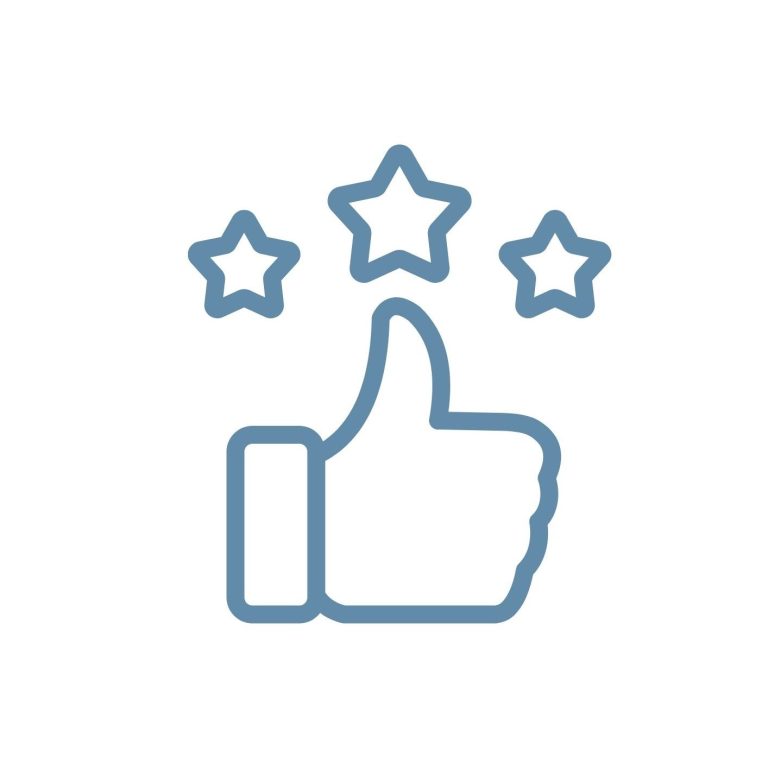 Pouce levé avec trois étoiles, symbole de satisfaction ou d'approbation.